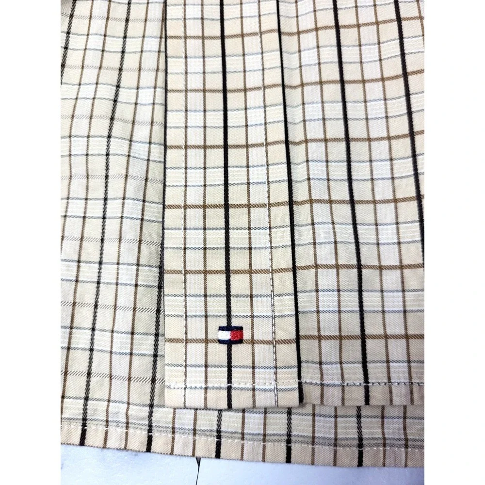 Tommy Hilfiger 80's 2 Ply Cotton Cream Plaid‎ Button Down Shirt Size XL Preppy
